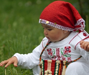 Chustka, Czerwona, Dziewczynka, Kolczyki, Sukienka, Dziecko, Haftowana