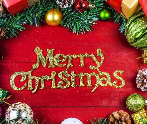 Boże Narodzenie, Bombki, Merry Christmas, Gałązki, Świerku, Szyszki