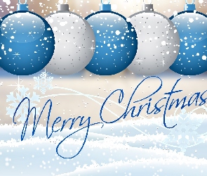 Białe, Bombki, Śnieg, Zima, Grafika, Merry Christmas, Życzenia, Boże Narodzenie, Niebieskie