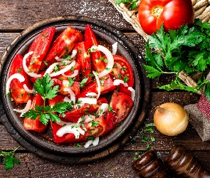 Pomidory, Pietruszka, Cebula, Talerz