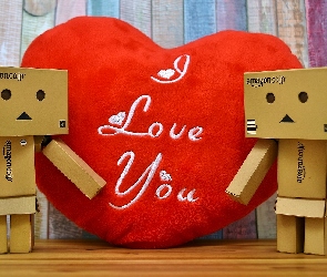 Poduszka, Ludziki, Kartonowe, Miłość, Napis, Serce, I love you, Danbo