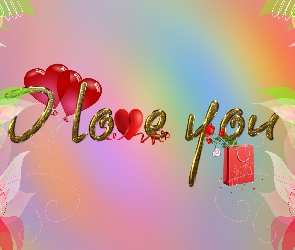 Grafika, I Love You, Serduszka, Walentynki, Prezent, Kwiaty