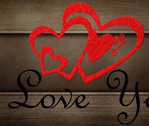 2D, Deski, Serca, Czerwone, Napis, I Love You