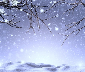 Śnieg, 2D, Gałązki, Gwiazdki, Zima