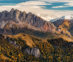 Rosja, Adygeja, Góry, Jesień, Drzewa, Kaukaz