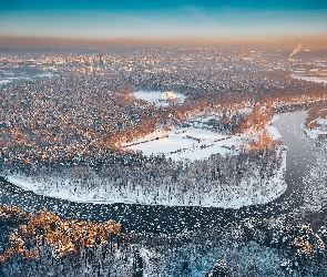Zima, Park, Litwa, Rzeka Wilia, Wilno, Drzewa
