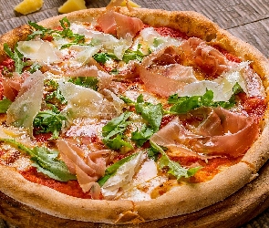 Pizza, Deska, Szynka parmeńska, Rukola, Ser