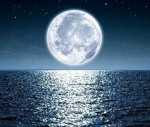 Pełnia, Ocean, Morze, Księżyc, Noc