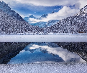 Zima, Jezioro Jasna, Słowenia, Alpy Julijskie, Kranjska Gora, Góry