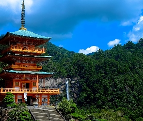 Las, Kumano Nachi Taisha, Świątynia, Japonia, Wodospad Nachi, Wzgórza, Miejscowość Wakayama, Drzewa