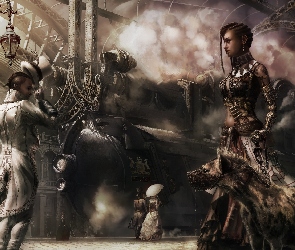 Grafika, Hiena, Dziewczyna, Lokomotywa, Steampunk
