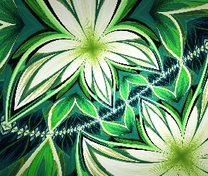 Biało-zielone, Fraktal, Liście, Kwiaty