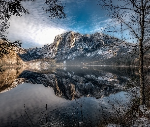 Góry, Jezioro Altausseer See, Austria, Altaussee, Styria, Drzewa