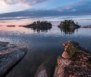 Rosja, Karelia, Wysepki, Jezioro Ładoga, Skały, Drzewa