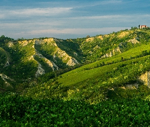 Góry, Brisighella, Włochy, Dom, Niebo, Prowincja Rawenna, Roślinność