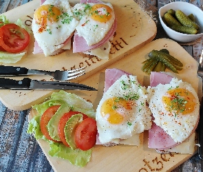 Jajka, Pomidorki, Szynka, Kanapki, Śniadanie