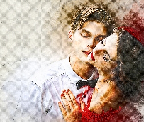 Mężczyzna, Grafika, Miłość, Przytuleni, Kobieta