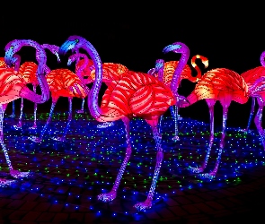 Flamingi, Iluminacje, Elektryczne, Oświetlenie, Kolorowe