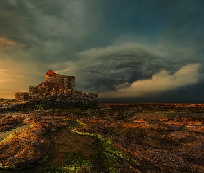 Morze, Zachód słońca, Fort Mahon, Skały, Region Nord Pas de Calais, Brzeg, Francja, Ambleteuse