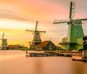 Zaandam, Zaanse Schans, Wiatraki, Holandia, Skansen, Trzy, Rzeka Zaan