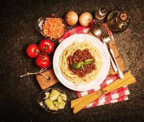 Spaghetti, Pomidory, Makaron, Talerz