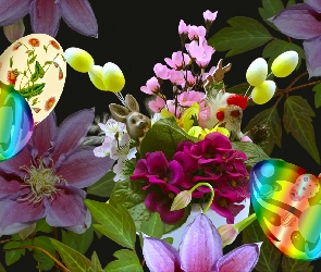 Grafika, Kwiaty, Wielkanoc, Pisanki