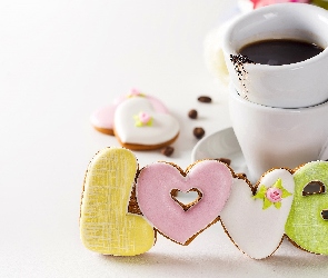 Love, Napis, Dwie, Kawa, Filiżanki, Ciasteczka