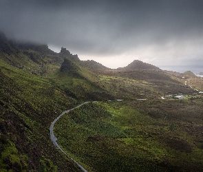 Szkocja, Wyspa Skye, Wzgórza, Góry, Osuwisko, Quiraing