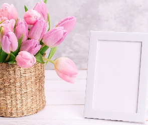 Tulipany, Deski, Ramka, Koszyk, Różowe