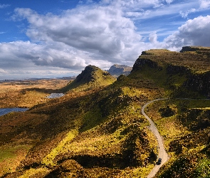 Szkocja, Wyspa Skye, Jeziora, Góry, Droga, Quiraing