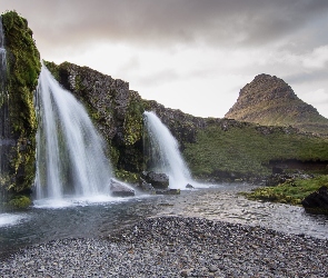 Wodospad Kirkjufellsfoss, Islandia, Skały, Półwysep Snaefellsnes, Góra Kirkjufell