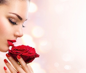 Róża, Klips, Profil, Kobieta, Makijaż, Manicure