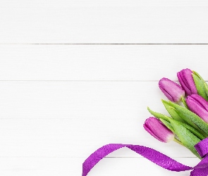 Wstążka, Fioletowa, Tulipany, Bukiet