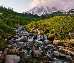 Stan Waszyngton, Szczyt Mount Rainier, Rzeka, Stany Zjednoczone, Góry, Park Narodowy Mount Rainier, Kamienie