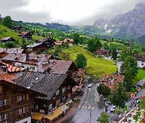 Droga, Domy, Szwajcaria, Miejscowość, Grindelwald, Kanton Berno, Góry