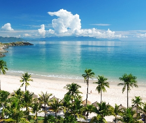 Wietnam, Hoi An, Plaża An Bang Beach, Morze, Palmy, Chmury