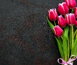 Tło, Ciemne, Tulipany, Wstążka