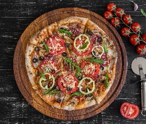 Pizza, Deska, Pomidory