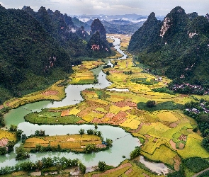 Prowincja Cao Bang, Geopark Cao Bang, Rzeka, Wietnam, Góry, Kręta, Pola