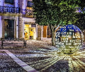 Świecąca, Almeria, Domy, Hiszpania, Plaza Careaga, Drzewa, Kula, Ławka, Ulica