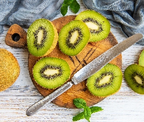 Kiwi, Owoce, Szalik, Deska, Nóż, Mięta, Plastry