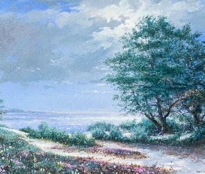 Drzewo, Morze, Malarstwo, Maurice Harvey