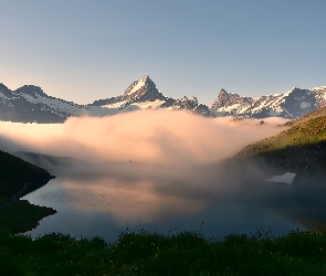 Szwajcaria, Kanton Berno, Mgła, Góry, Jezioro Bachalpsee, Grindelwald