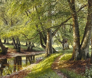 Sarny, Rzeka, Peder Monsted, Malarstwo, Las, Drzewa