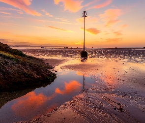 Hrabstwo Pembrokeshire, Tenby, Skała, Walia, Zatoka Carmarthen, Plaża, Wschód słońca