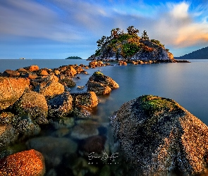 Kamienie, Whytecliff Park, Morze, Drzewa, Vancouver, Skała, Kanada, West Vancouver