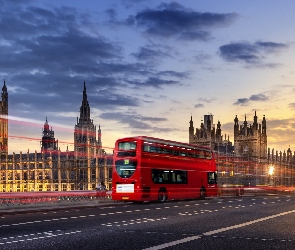 Big Ben, Londyn, Wielka Brytania, Droga, Piętrowy, Czerwony, Autobus, Pałac Westminsterski