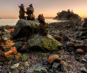 Drzewa, Stosy, Kamienie, Kanada, West Vancouver, Whytecliff Park, Vancouver, Morze