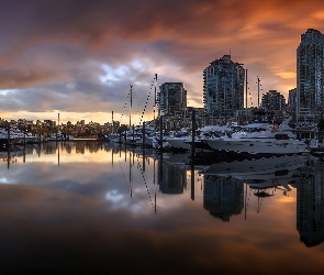 Przystań, Quayside Marina, Kanada, Domy, Vancouver, Motorówki