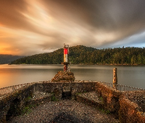 Wzgórza, Zatoka Burrard, Zachód słońca, Kanada, Burnaby, Barnet Marine Park, Kolumbia Brytyjska, Budowla